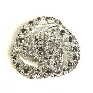 Vintage Silver Tone Rhinestone Swirl Pinwheel Brooch Pin
